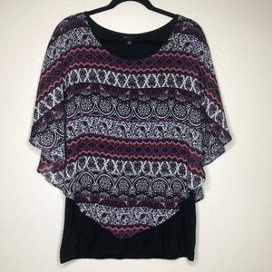 Purple and black blouse with cinched waist